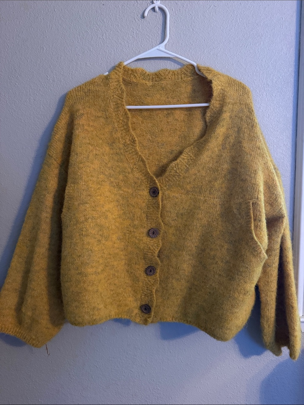 Women's Mustard Button-Front Cozy Cardigan Sweater